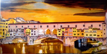 Painting titled "Ponte Vecchio  Fire…" by Franco Fumo, Original Artwork, Oil