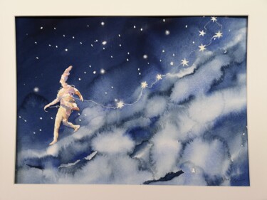 Pittura intitolato "Ladro di stelle" da Franco Grobberio, Opera d'arte originale, Acquarello