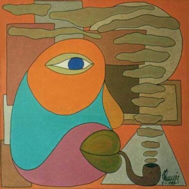 Pittura intitolato "fumatore di pipa" da Franco Nonnis, Opera d'arte originale, Olio