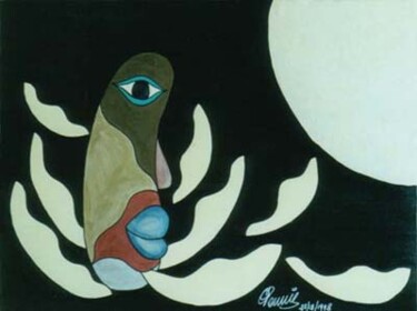 Pittura intitolato "incontro con la luna" da Franco Nonnis, Opera d'arte originale, Olio