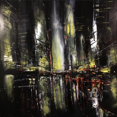 Painting titled "Nocturne III" by Francois Barroux, Original Artwork, Oil Mounted on Wood Stretcher frame