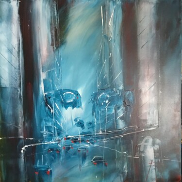 Painting titled "Metropolis" by Francois Barroux, Original Artwork, Oil Mounted on Wood Stretcher frame