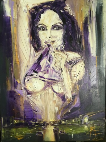 Painting titled "Tentation" by Francois Barroux, Original Artwork, Oil Mounted on Wood Stretcher frame