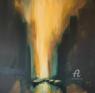 Painting titled "Faisceaux" by Francois Barroux, Original Artwork, Oil Mounted on Wood Stretcher frame