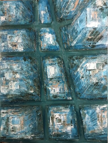 Painting titled "Bloc" by Francois Barroux, Original Artwork, Oil Mounted on Wood Stretcher frame