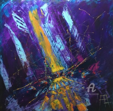 Painting titled "Signal" by Francois Barroux, Original Artwork, Oil Mounted on Wood Stretcher frame