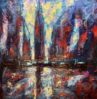 Schilderij getiteld "Vanilla sky" door Francois Barroux, Origineel Kunstwerk, Olie Gemonteerd op Frame voor houten brancard