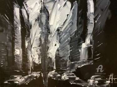 Pittura intitolato "Black out" da Francois Barroux, Opera d'arte originale, Olio Montato su Telaio per barella in legno