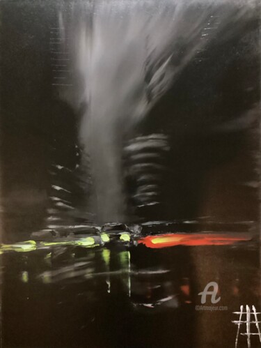 Painting titled "Flash" by Francois Barroux, Original Artwork, Oil Mounted on Wood Stretcher frame
