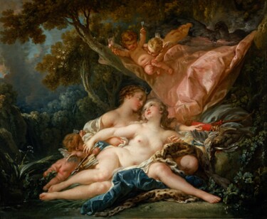 Картина под названием "Jupiter in the Guis…" - François Boucher, Подлинное произведение искусства, Масло