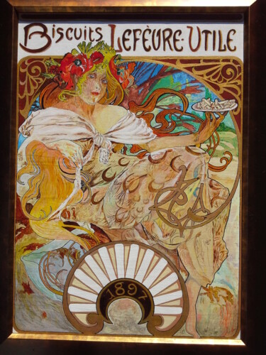 Painting titled "presque comme Mucha" by Pierrick, Original Artwork, Acrylic Mounted on Other rigid panel