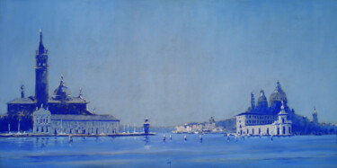 Painting titled "Bacino, Venise" by François Cusson, Original Artwork, Pastel Mounted on Wood Panel