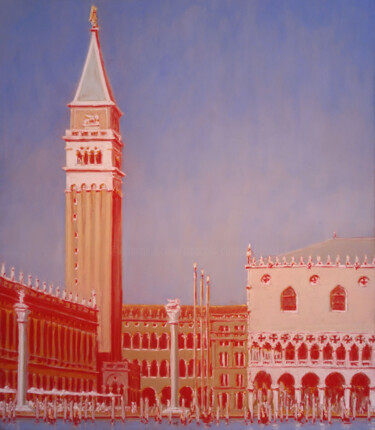Painting titled "Piazzetta, Venise" by François Cusson, Original Artwork, Pastel Mounted on Wood Panel