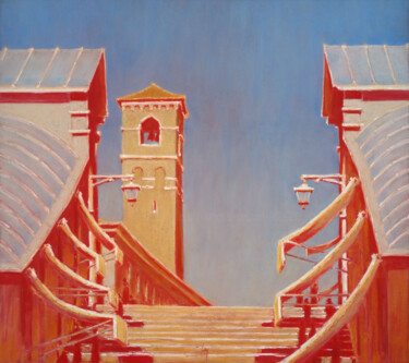 Malerei mit dem Titel "Pont du Rialto, Ven…" von François Cusson, Original-Kunstwerk, Pastell Auf Holzplatte montiert