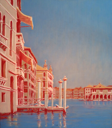Schilderij getiteld "Grand Canal, Venise" door François Cusson, Origineel Kunstwerk, Pastel Gemonteerd op Houten paneel