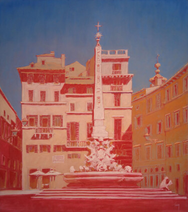 Peinture intitulée "Piazza della Rotond…" par François Cusson, Œuvre d'art originale, Pastel Monté sur Panneau de bois