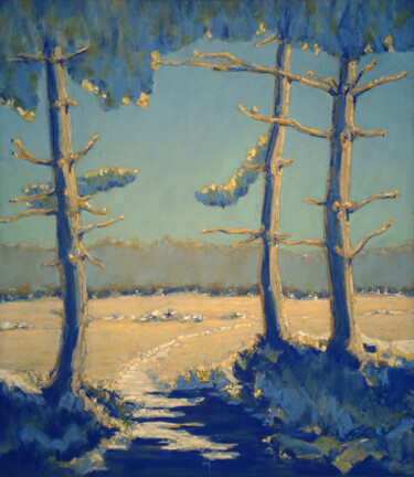 Peinture intitulée "Chemin à l'ombre, f…" par François Cusson, Œuvre d'art originale, Pastel Monté sur Panneau de bois