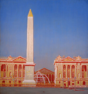 Schilderij getiteld "Place de la Concord…" door François Cusson, Origineel Kunstwerk, Pastel Gemonteerd op Houten paneel