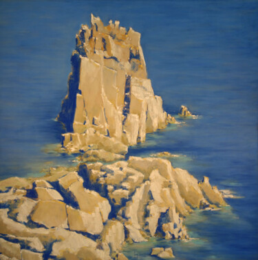 Painting titled "Rochers, Cap Fréhel" by François Cusson, Original Artwork, Pastel Mounted on Wood Panel