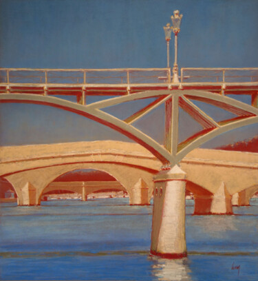 Pintura titulada "Quatre ponts, Paris" por François Cusson, Obra de arte original, Pastel Montado en Panel de madera