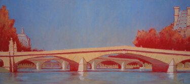 Painting titled "Pont du Carrousel,…" by François Cusson, Original Artwork, Pastel Mounted on Wood Panel