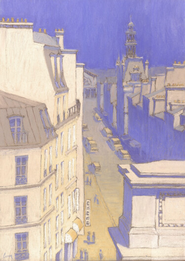 Painting titled "Rue du faubourg Sai…" by François Cusson, Original Artwork, Pastel Mounted on Wood Panel