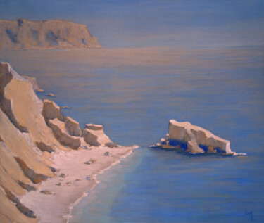 Painting titled "Rivage, Amorgos" by François Cusson, Original Artwork, Pastel Mounted on Wood Panel