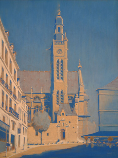 Painting titled "Rue de la Montagne…" by François Cusson, Original Artwork, Pastel Mounted on Wood Panel