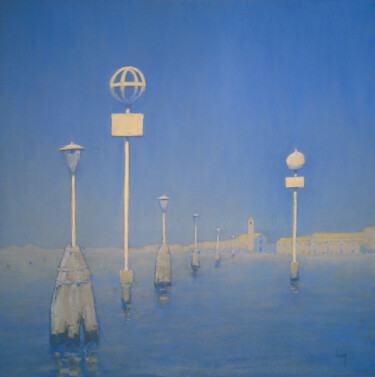 Malerei mit dem Titel "Vers Murano, lagune…" von François Cusson, Original-Kunstwerk, Pastell Auf Holzplatte montiert