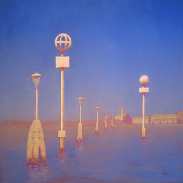 Painting titled "Vers Murano, lagune…" by François Cusson, Original Artwork, Pastel Mounted on Wood Panel