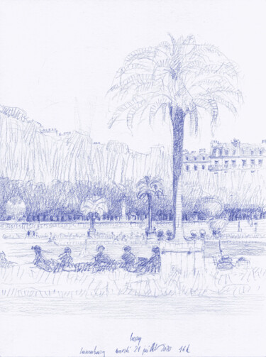 Рисунок под названием "Jardin du Luxembour…" - François Cusson, Подлинное произведение искусства, Карандаш Установлен на пле…