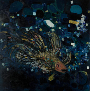 Painting titled "EL PESCADO LUNARE" by François Delage, Original Artwork, Pigments Mounted on Aluminium