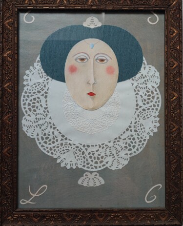 Pintura intitulada "Portrait femme rena…" por François Delaplace, Obras de arte originais, Aquarela