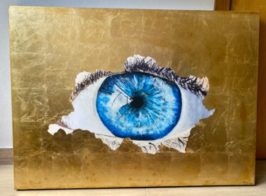 Painting titled "Iris Bleu" by François Farcy, Original Artwork, Digital Print Mounted on Wood Stretcher frame