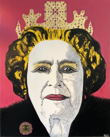 「The Queen : pink」というタイトルの絵画 François Farcyによって, オリジナルのアートワーク, アクリル ウッドストレッチャーフレームにマウント