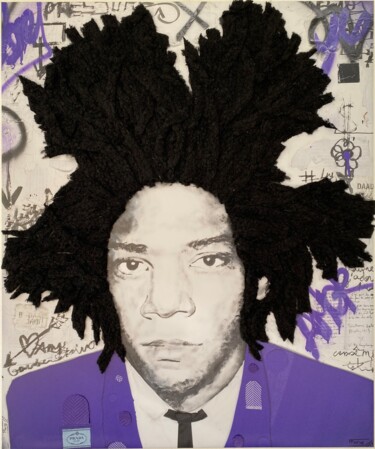 Painting titled "Basquiat in PRADA" by François Farcy, Original Artwork, Fabric Mounted on Wood Stretcher frame