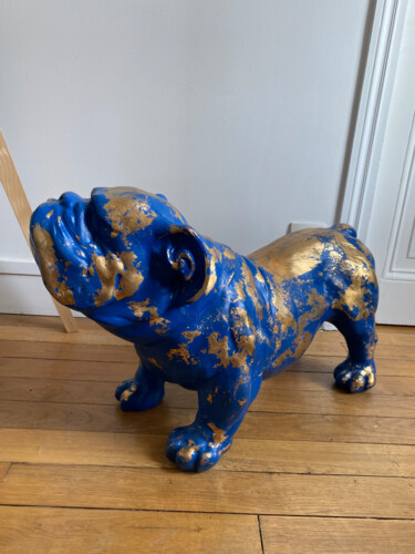 Sculpture titled "blue bulldog" by François Farcy, Original Artwork, Resin