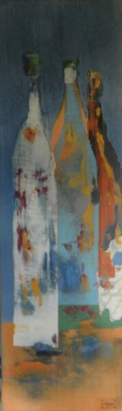 Collages intitulée "Bouteilles Bleues" par François Grignon, Œuvre d'art originale, Collages