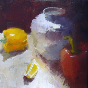Painting titled "peppers and lemon s…" by Francois Hugard, Original Artwork, Oil