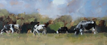 Painting titled "Cows1" by Francois Hugard, Original Artwork, Oil