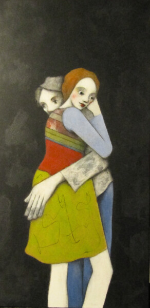 Peinture intitulée ""Couple s'aimant"" par François Joseph Durand, Œuvre d'art originale, Acrylique