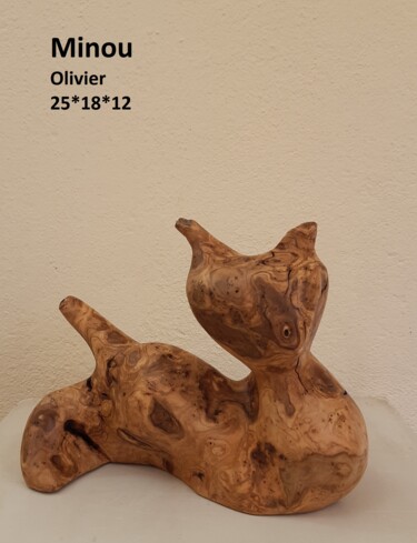 Скульптура под названием "Minou" - Francois Lagier, Подлинное произведение искусства, Дерево