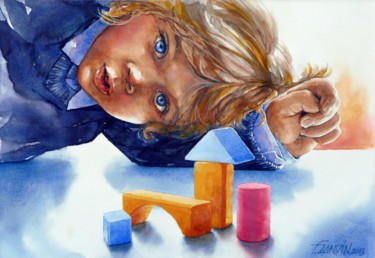 Peinture intitulée "enfant-cubes.jpg" par François Lanvin, Œuvre d'art originale, Aquarelle