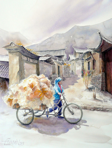 Painting titled "yunnan-triporteur-a…" by François Lanvin, Original Artwork, Watercolor
