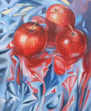 Peinture intitulée "trois pommes Gala" par Francois Malnati, Œuvre d'art originale, Huile