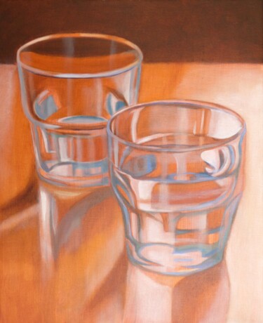 Malerei mit dem Titel "deux verres sur bois" von Francois Malnati, Original-Kunstwerk, Öl
