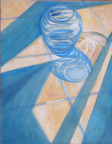 Painting titled "Le vase bleu" by Francois Malnati, Original Artwork, Oil Mounted on Cardboard