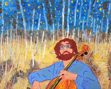 Schilderij getiteld "#Le violoncelliste" door François Martigné, Origineel Kunstwerk, Olie