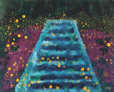 Painting titled "#L'escalier secret" by François Martigné, Original Artwork, Oil