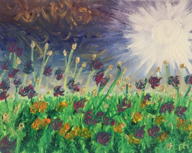 Painting titled "#Fleurs et vent" by François Martigné, Original Artwork, Oil